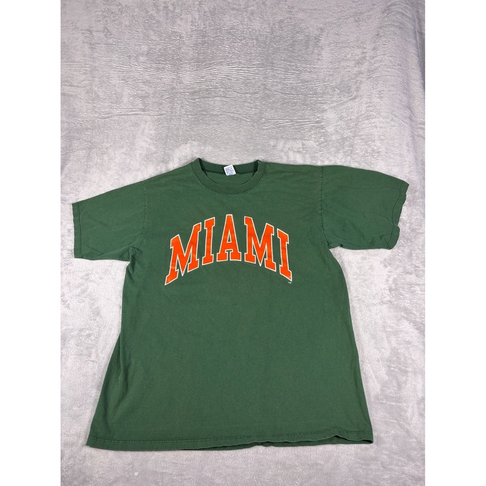 Vtg Russell Athletic Miami T-Shirt 1990s Mens XXL Green Crew Neck Short Sleeve